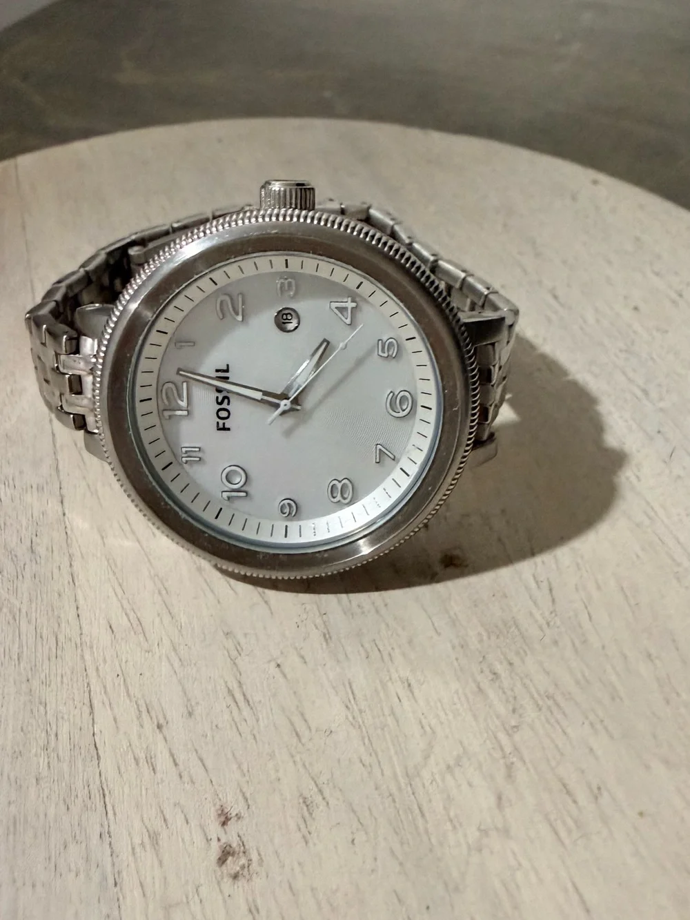 Fossil Silver-Tone Stainless Steel Watch with White Dial